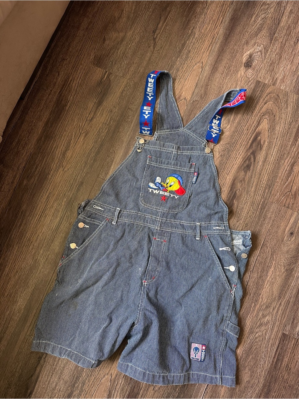 Vintage Warner Bros. Tweety Denim Short Overalls with Character Straps